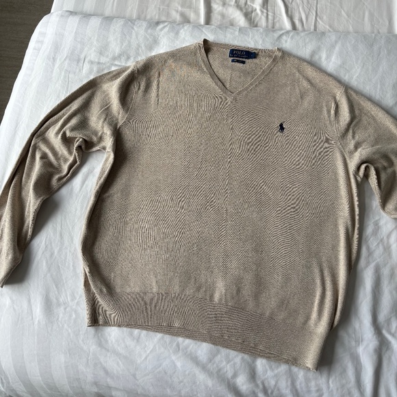 Ralph Lauren Men’s V Neck Sweater Size L Beige - Picture 1 of 3
